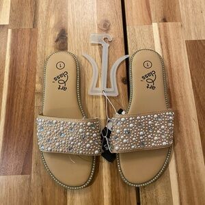 art class Nude Pearl & Crystal Slide Sandals for Women